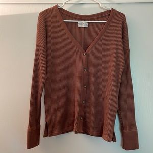 Abercrombie & Fitch Long Sleeve Waffle Button Up Mauve M
